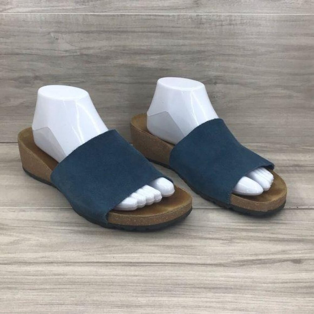 Marina Luna Sandals Women's 10 Blue Suede Slip On Wedge Shoes
